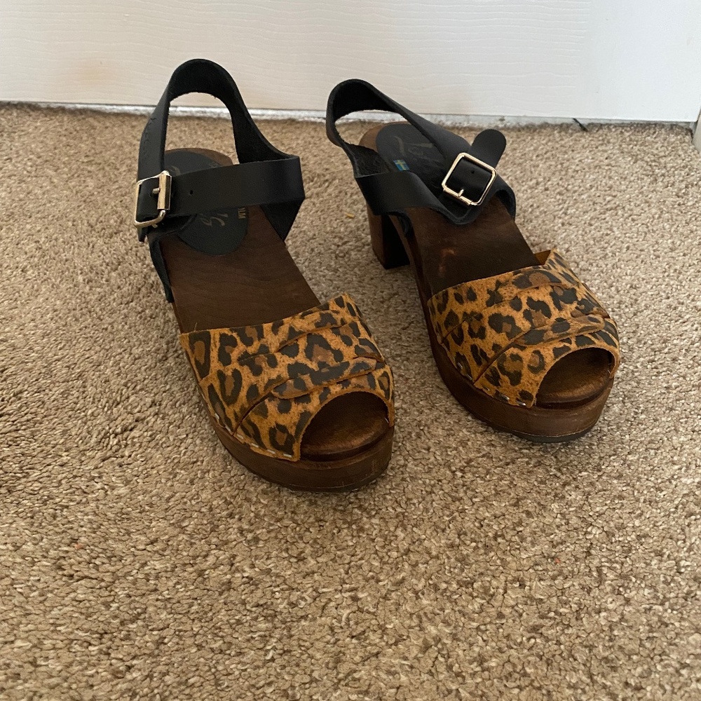 Lotta From Stockholm Leopard Print Open-Toe Slingback Sandals - Black & Brown
